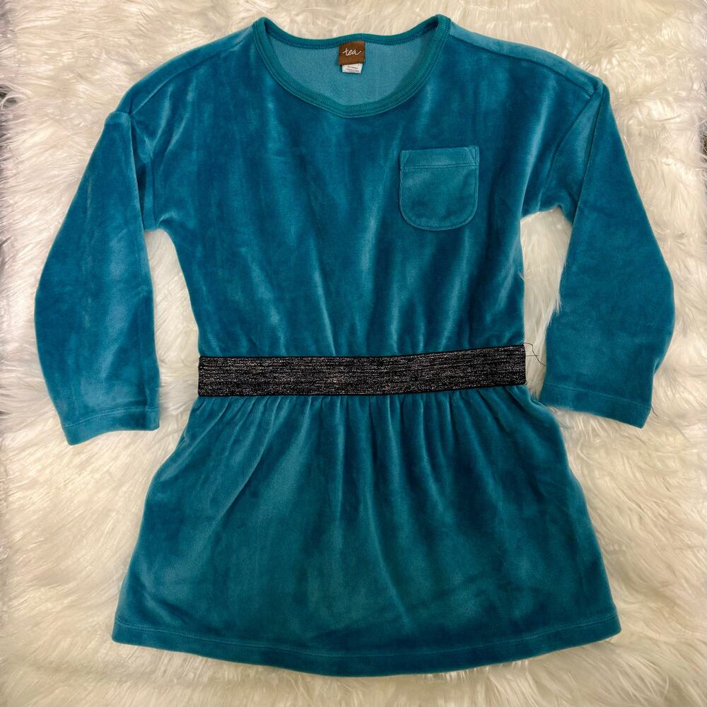 Tea Collection Aqua Velour Sparkle Waist Tunic Dress 3T Tea Nepal Destination